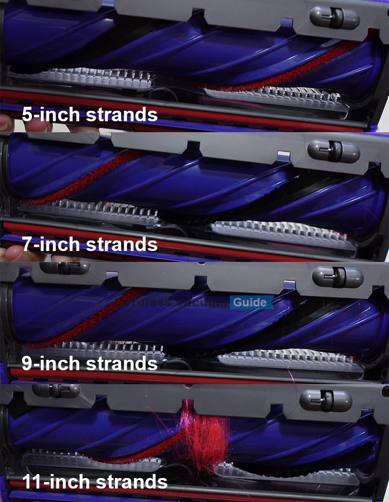 Dyson V9 hair wrap on carpet