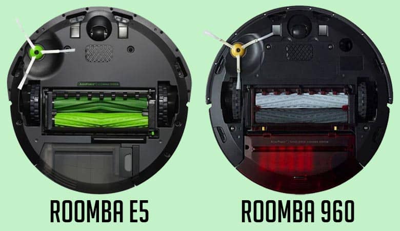 View underneath the Roomba E5 and 960