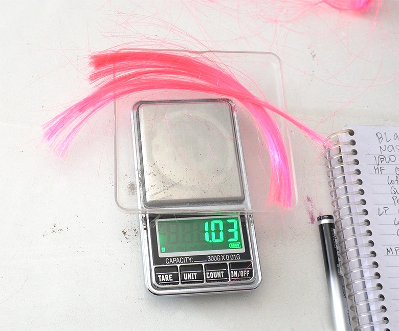 Weighing hair on the scale before the test sc