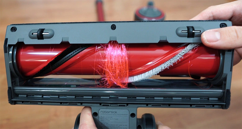 Hair wrapped on brush